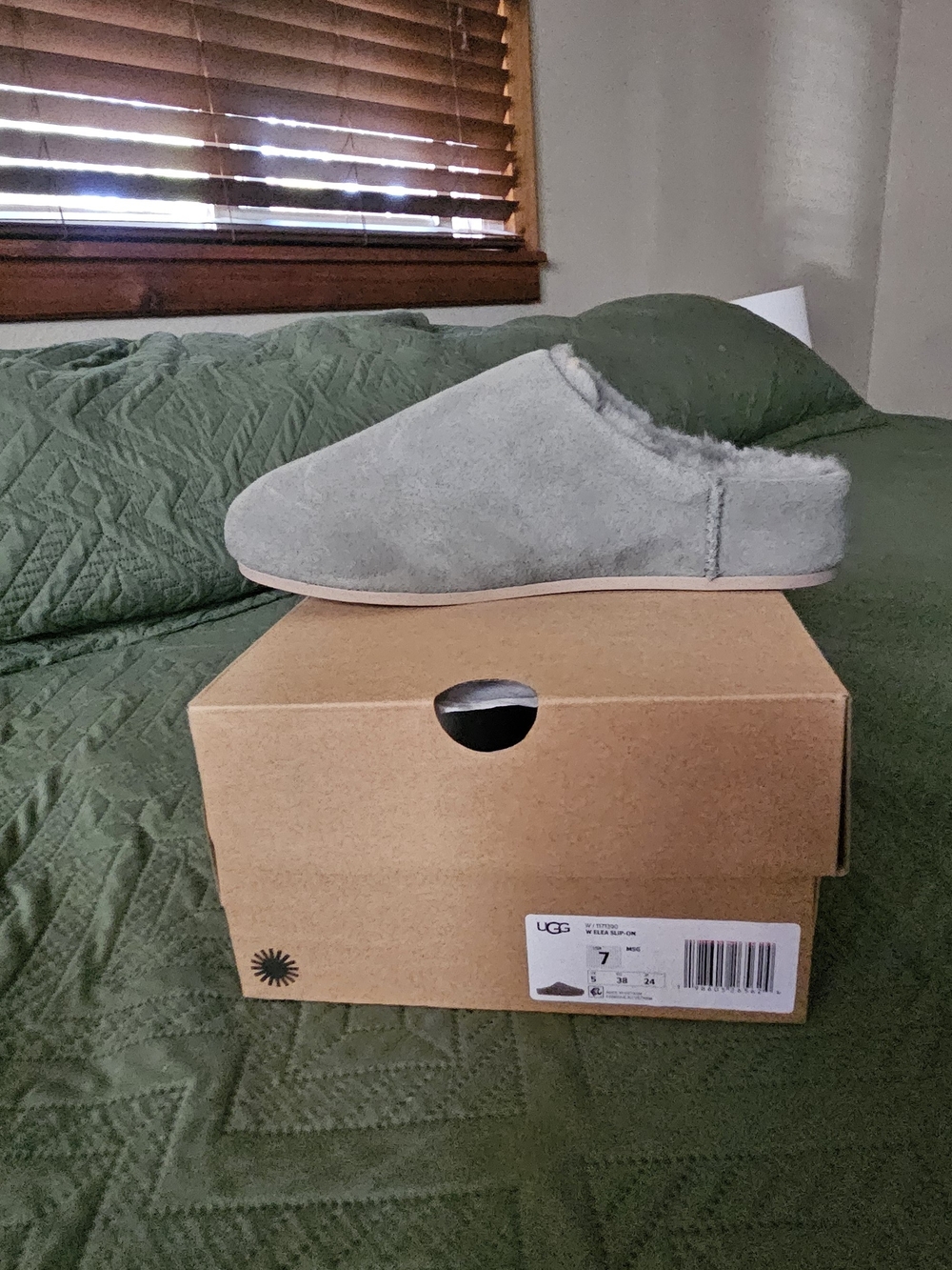UGG Women's Light Gray Suede Shearling Slip-On Clogs
